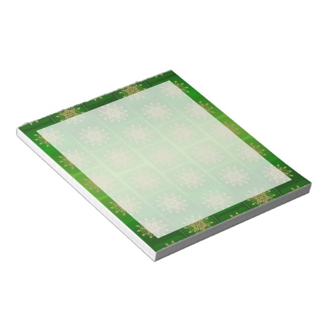Gold Snowflakes on Emerald Notepad (Angled)