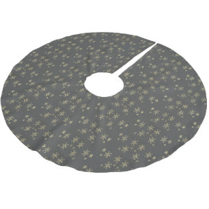 Gold snowflakes on grey brushed polyester tree skirt