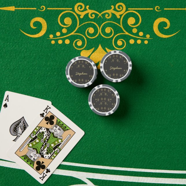 Gold snowflakes on grey poker chips (Poker Table (Stack))