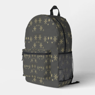 Gold snowflakes on grey printed backpack