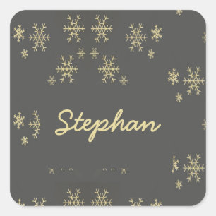 Gold snowflakes on grey square sticker