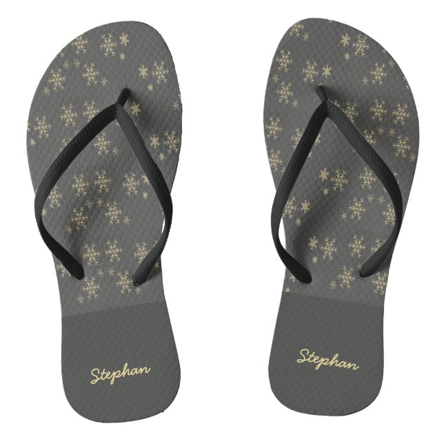 Gold snowflakes on grey thongs (Footbed)