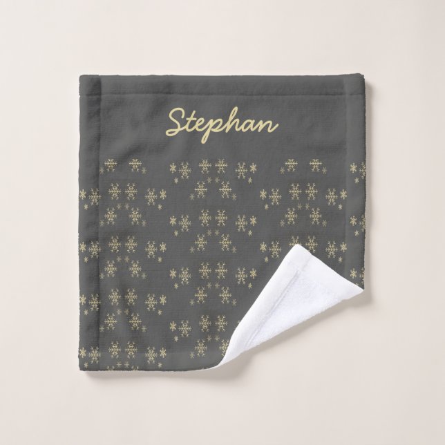 Gold snowflakes on grey wash cloth (Wash Cloth)
