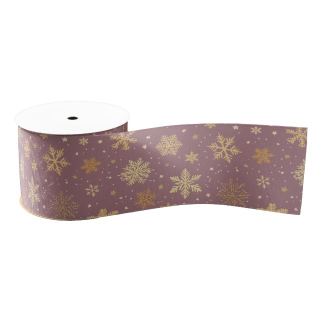 Gold Snowflakes on Light Purple Grosgrain Ribbon (Spool)