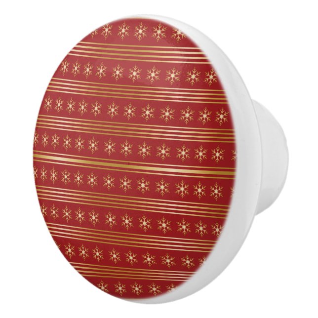 Gold Snowflakes on Red Christmas pattern Ceramic Knob (Right)