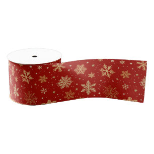 Gold Snowflakes on Red Grosgrain Ribbon