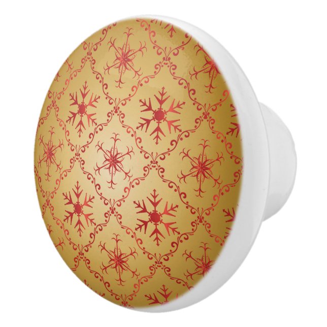 Gold Snowflakes on red pattern Christmas Ceramic Knob (Right)