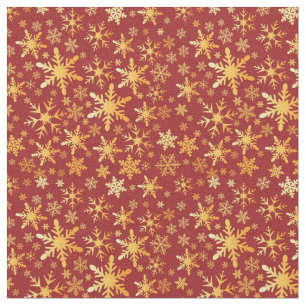 Gold Snowflakes on red pattern Christmas Fabric