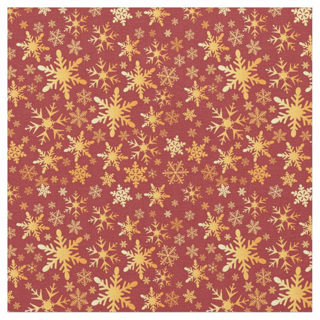 Gold Snowflakes on red pattern Christmas Fabric (Close Up)