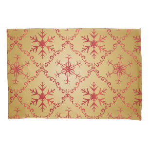 Gold Snowflakes on red pattern Christmas Pillowcase