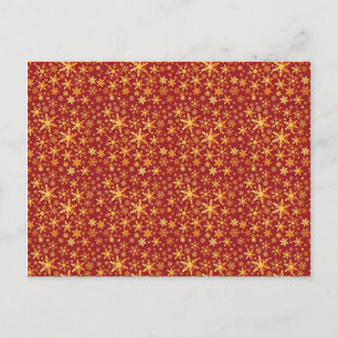 Gold Snowflakes on red pattern Christmas Postcard