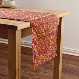 Gold Snowflakes on red pattern Christmas Short Table Runner