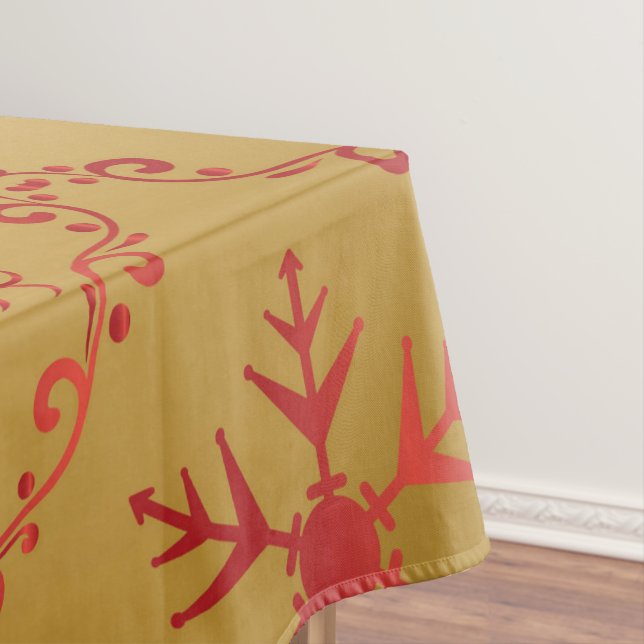 Gold Snowflakes on red pattern Christmas Tablecloth (In Situ)