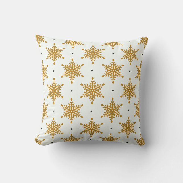 Gold Snowflakes on White Background Christmas Cushion (Front)