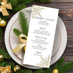 Gold Snowflakes on White Winter Wedding Menu