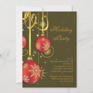 Gold Snowflakes Ornament Holiday Party Invitation