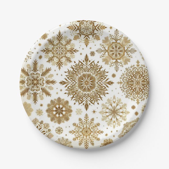 Gold snowflakes paper plate (Front)