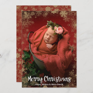 Gold Snowflakes Photo Birth Announcements