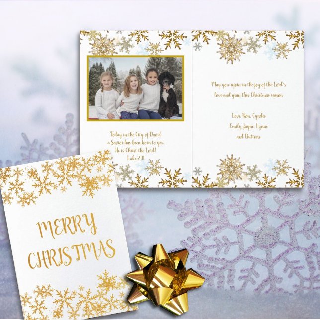 Gold Snowflakes Photo Inside Christian Christmas Foil Card (Creator Uploaded)