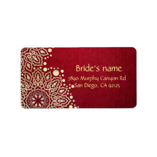 Gold Snowflakes Red Christmas Address Label
