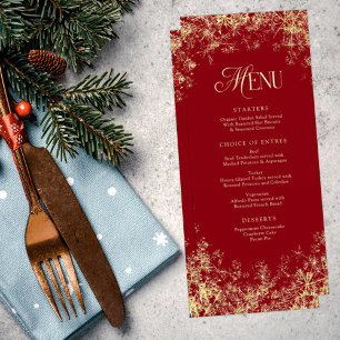 Gold Snowflakes Red Christmas Holiday Dinner Menu