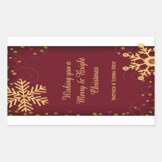 Gold Snowflakes Red Christmas Holiday Wine Label
