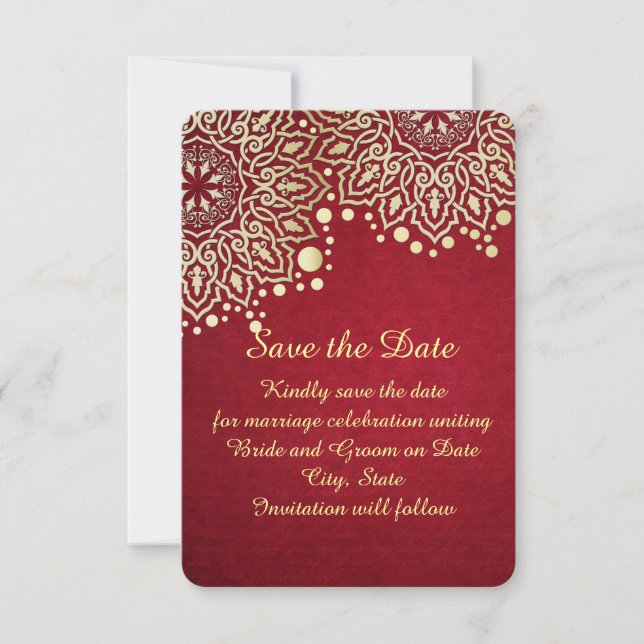 Gold Snowflakes Red Christmas Save the date (Front)