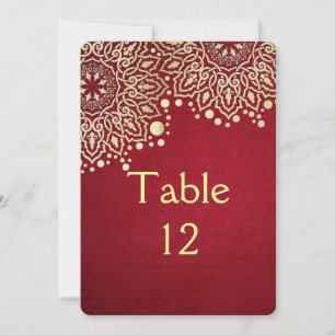 Gold Snowflakes Red Christmas Table card