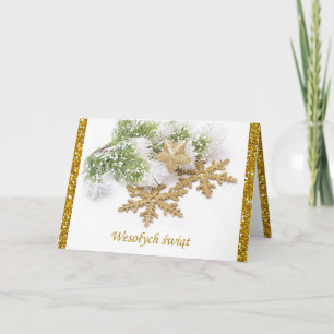 Gold snowflakes, spruce Polish Christmas Card