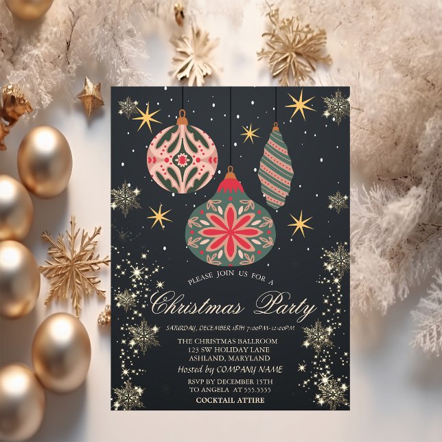 Gold Snowflakes,Vintage Ornaments Dark Company  Invitation (Creator Uploaded)