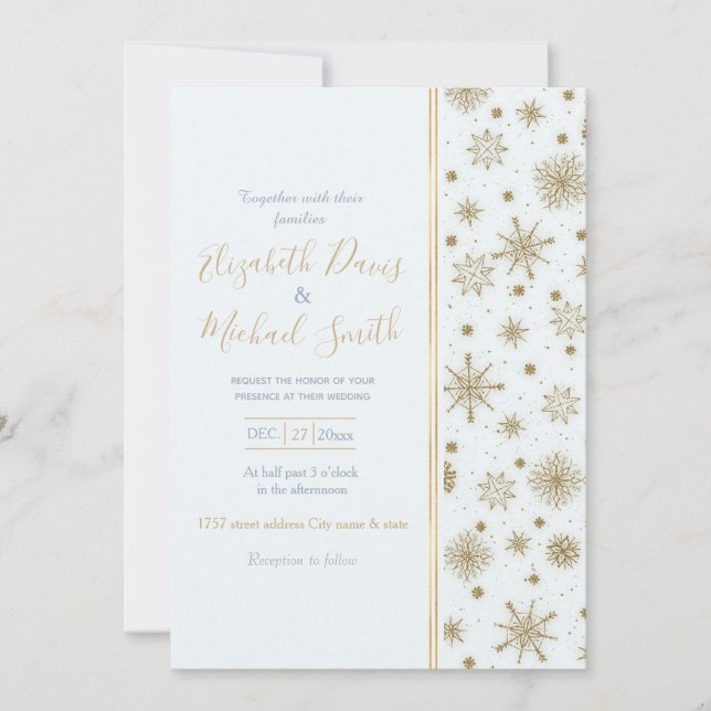 Gold Snowflakes White Design Invitation (Front)