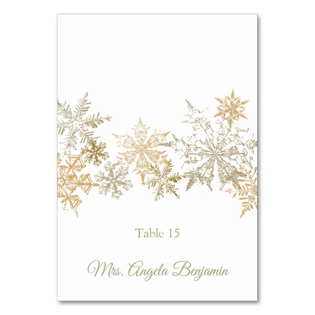 Gold Snowflakes Winter Wedding Elegant Place Card (Front)