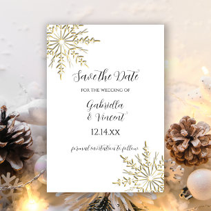 Gold Snowflakes Winter Wedding Save the Date