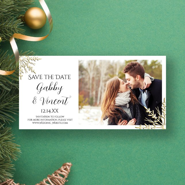 Gold Snowflakes Winter Wedding Save the Date (Creator Uploaded)