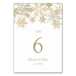 Gold Snowflakes Winter Wedding Table Number