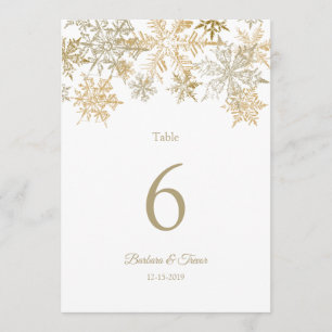 Gold Snowflakes Winter Wedding Table Numbers