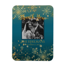 Gold Snowflakes Winter Wedding Thank You Magnet