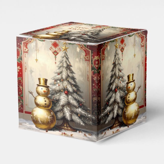 Gold Snowman Christmas Tree Holiday Favor Box (Front Side)