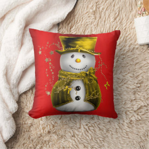 Gold Snowman on Red Cushion