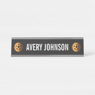 Gold Soccer Ball Elegant Player Coach Custom Sport Desk Name Plate