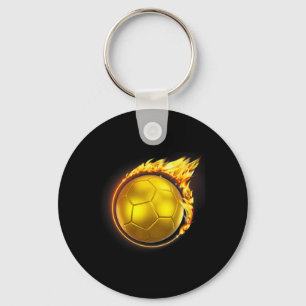Gold Soccer Byll Flames Flaming Flying Soccer Byll Key Ring