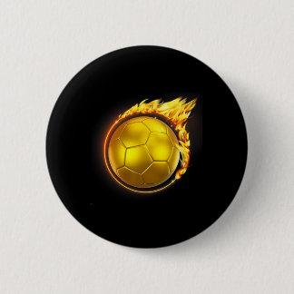 Gold Soccer Ll Flames Flaming Flying Soccer Ll On 6 Cm Round Badge