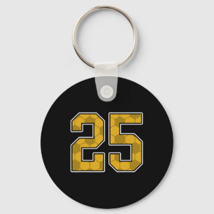 Gold Soccer Pattern Number 25 Jersey Player Unifor Key Ring