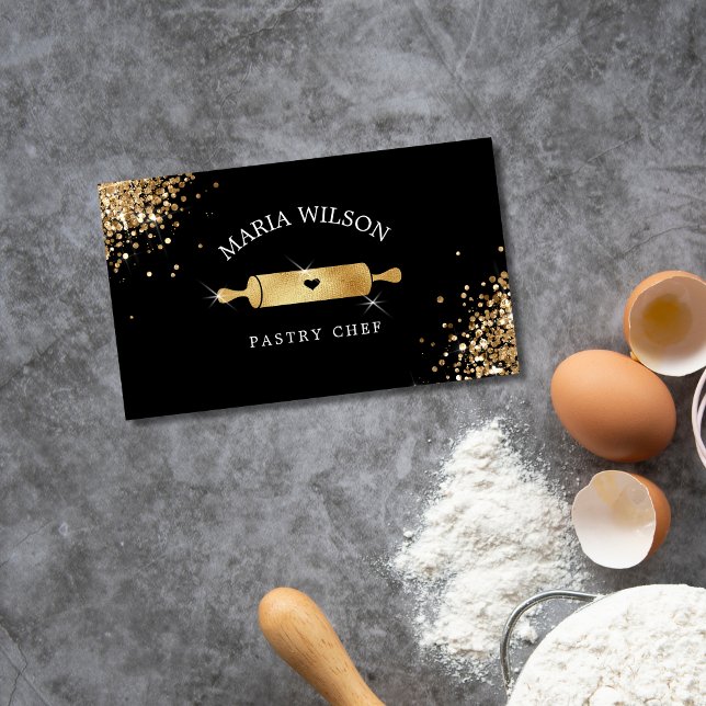 Gold Social Media Icons Pastry Chef  Rolling Pin Business Card (Creator Uploaded)