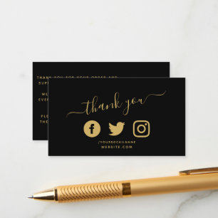 Gold Social media icons QR code thank you discount Enclosure Card