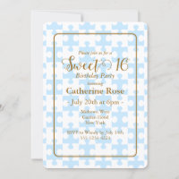 Gold Soft Blue White Puzzle Chequered Sweet 16
