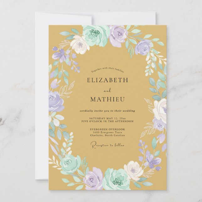 Gold Soft Floral Spring Wedding Invitation (Front)