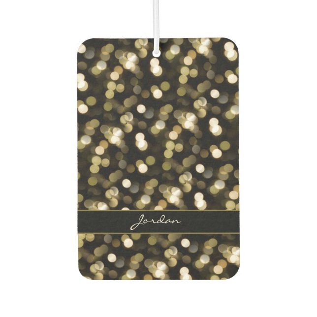Gold Soft Focus Sparkle Lights with Name Car Air Freshener (Front)