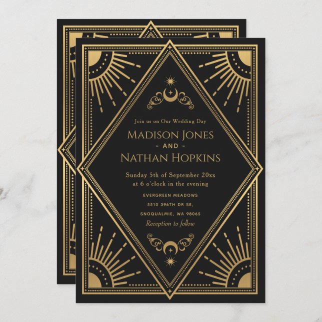 Gold Solar Gothic Elegant Tarot Card Wedding (Front/Back)