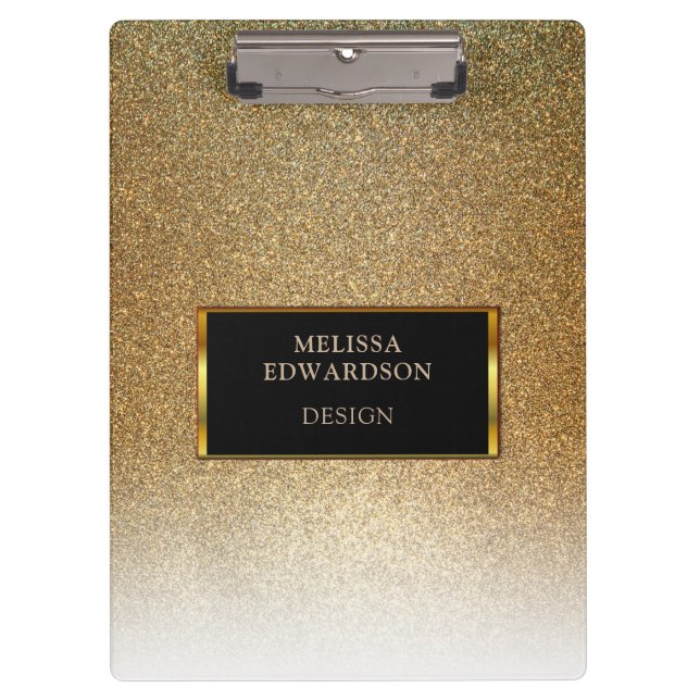 Gold sophisticated glitter personalised clipboard (Front)